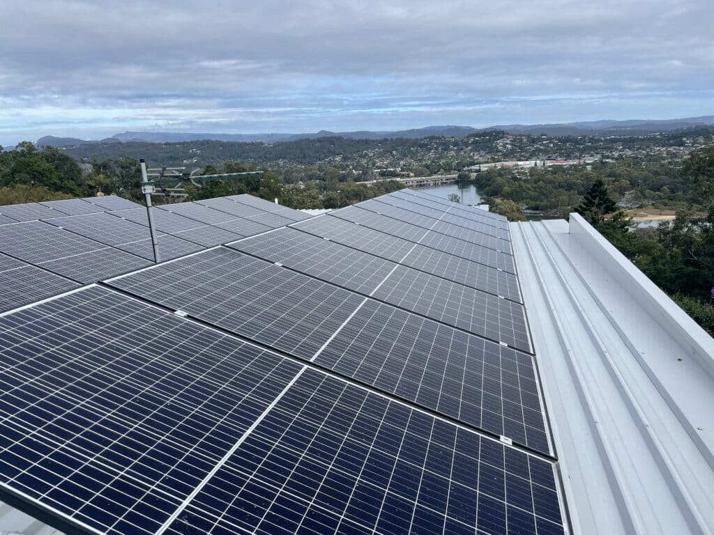 Clean solar panels on the roof top of a commercial building
